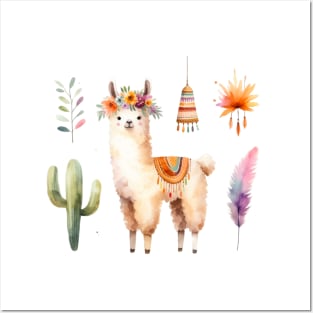 Llama Watercolor Painting Alpaca Graphic Art Posters and Art